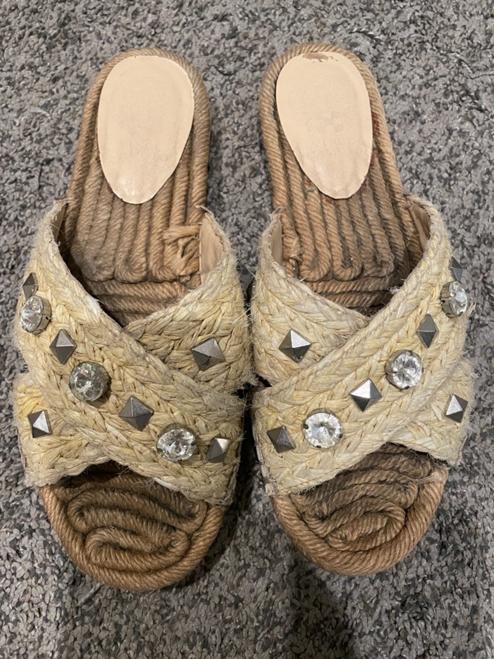 Vince Camuto Beige Braided Jewel Slide Mules